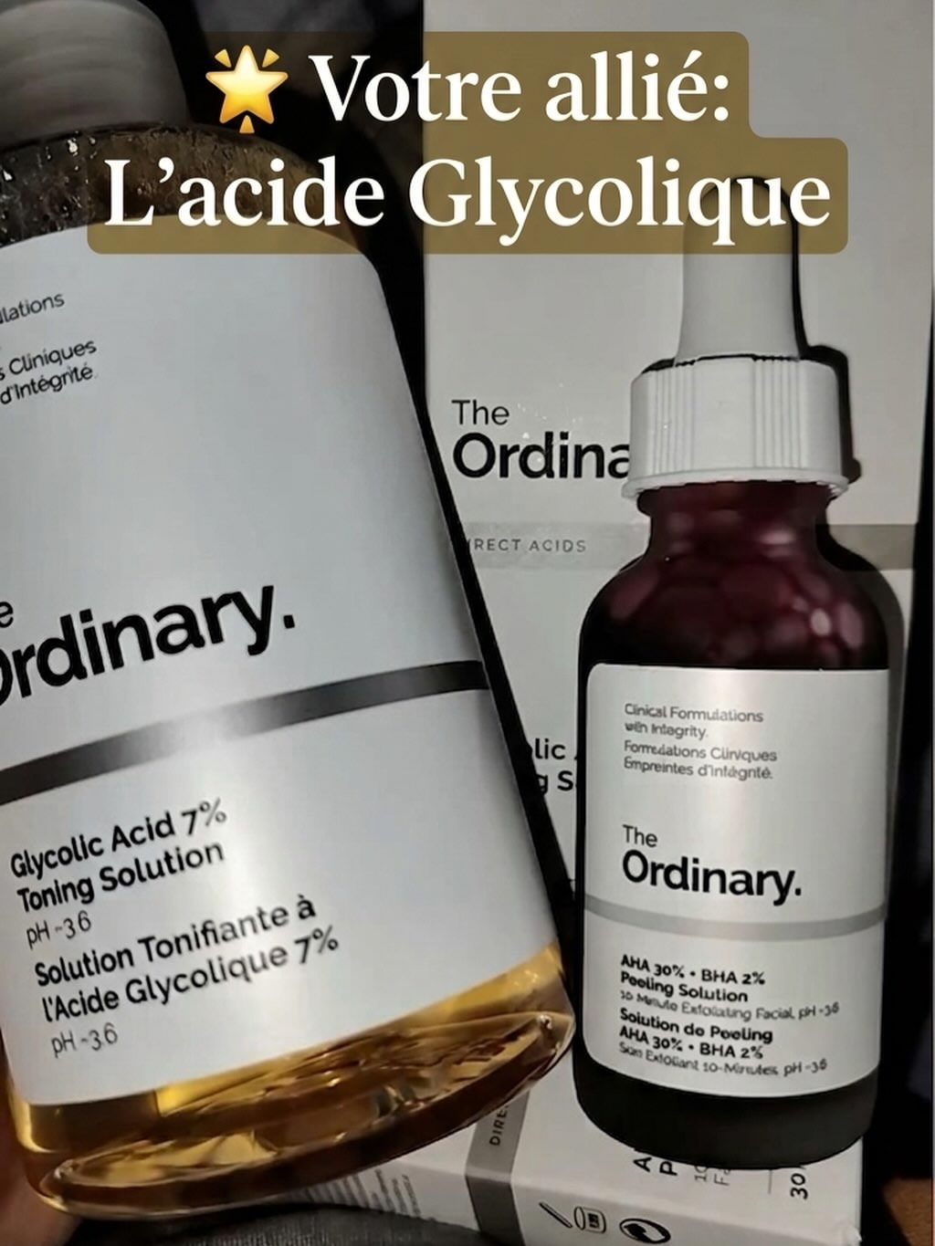 Acide glycolique AHA exfoliant soin peau The Ordinary