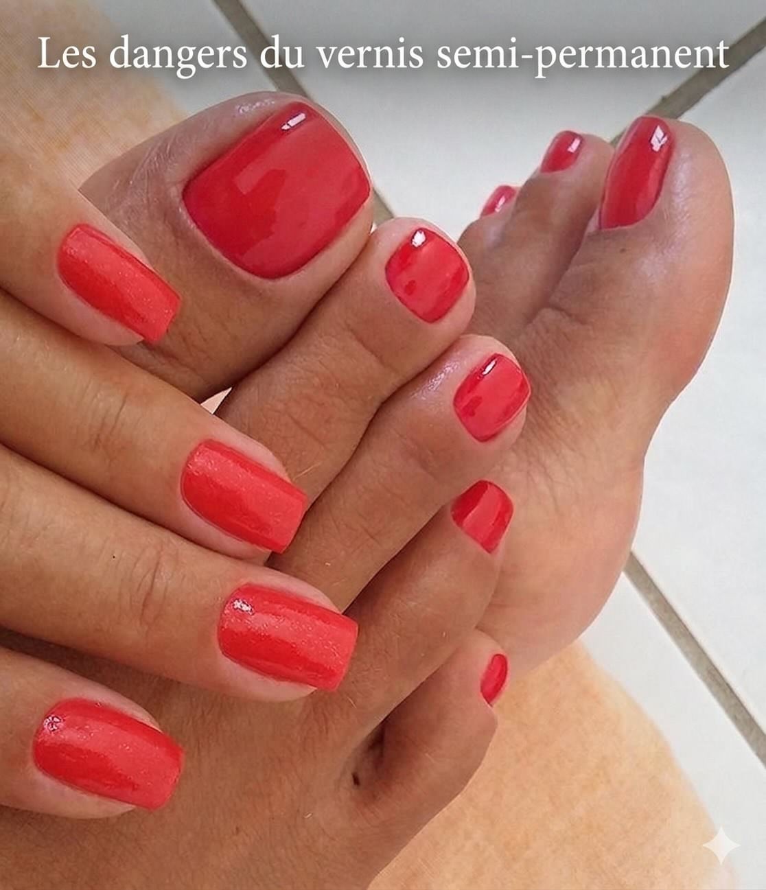 Dangers vernis semi-permanent gel ongles rouges mains